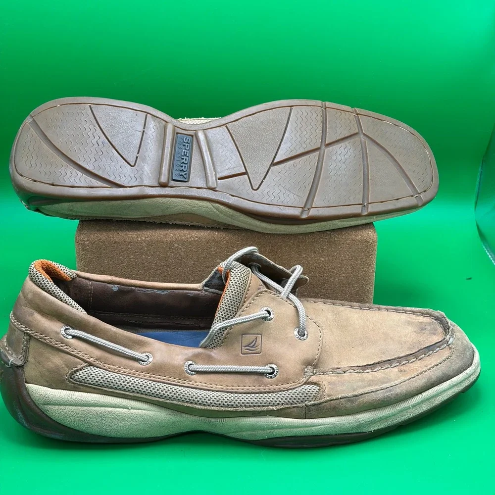 Sperry Top-Sider Boat Shoes Mens 13 M Tan Leather Casual Nautical Deck Loafers